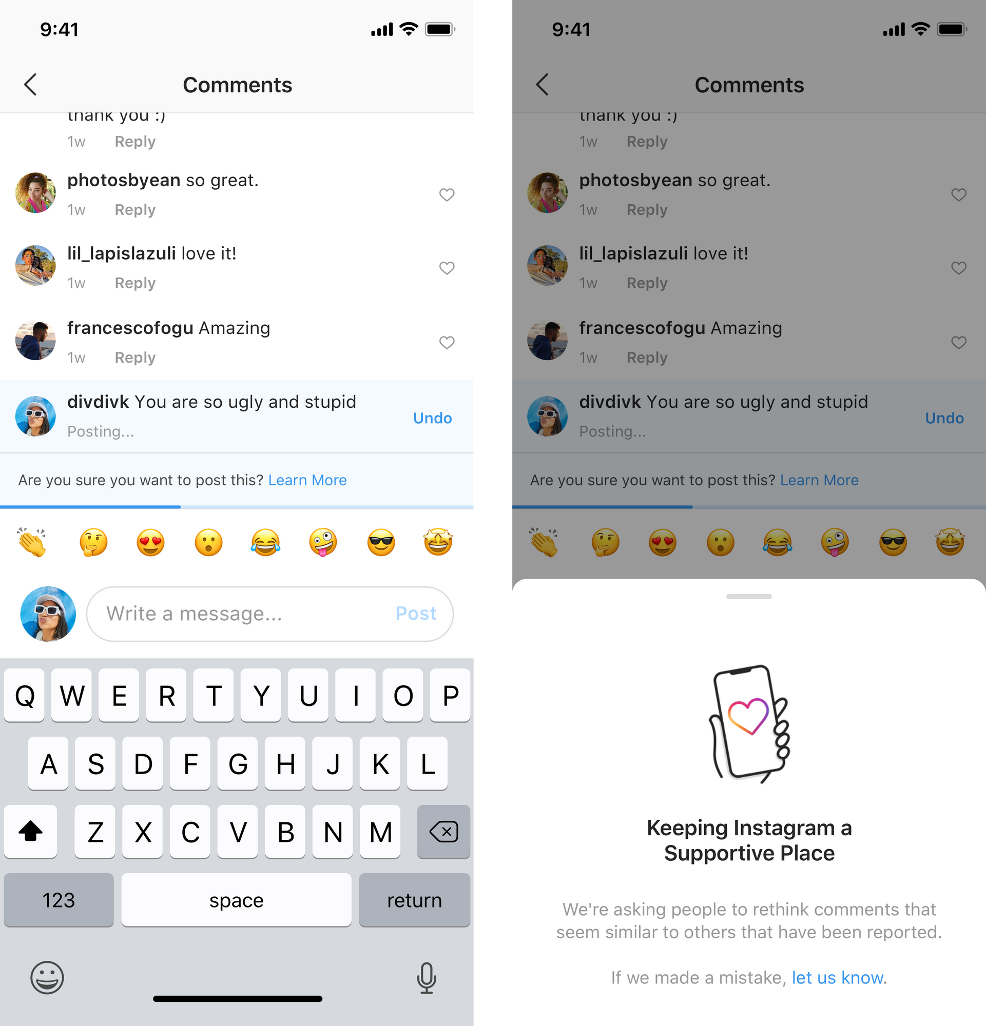 Instagram każe użytkownikom zastanowić się dwa razy, zanim napiszą hejterski komentarz