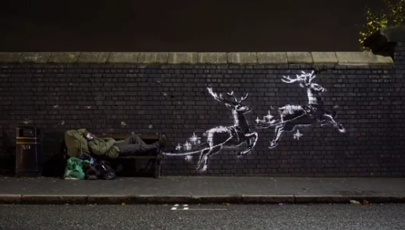 Nowa praca Banksy'ego to komentarz na temat bezdomności w trakcie Świąt Bożego Narodzenia