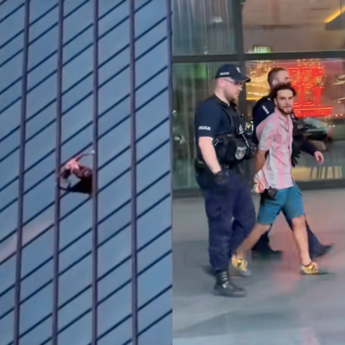 Wspiął się na szczyt wieżowca w Warszawie. Na górze czekała policja [WIDEO]