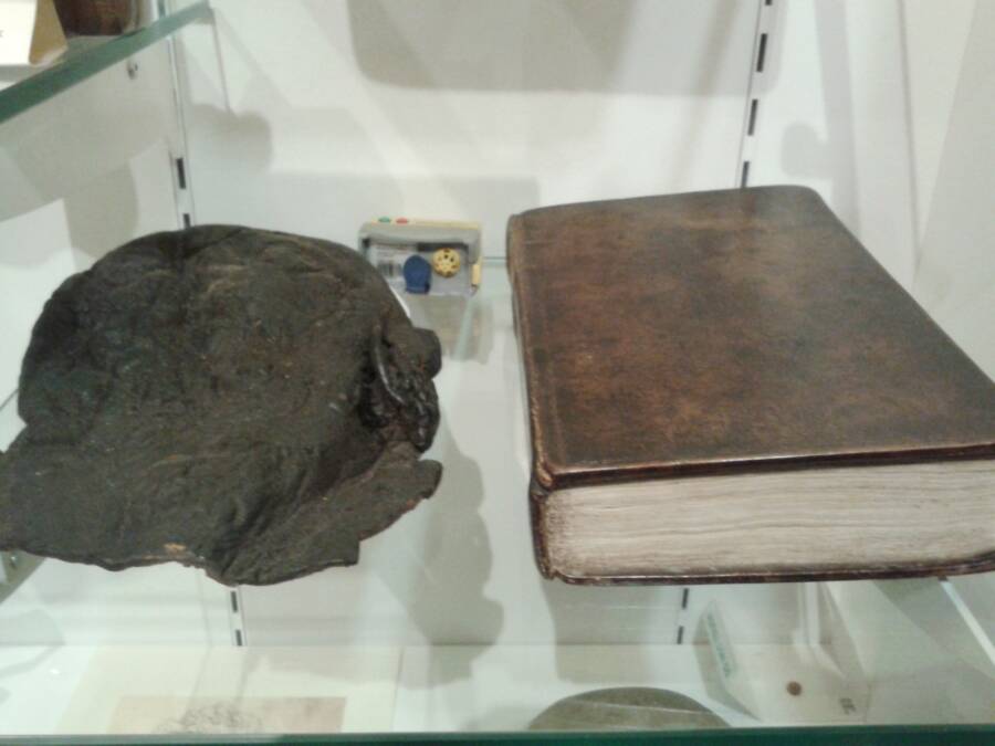 200-letnia skóra głowy Williama Cordera i książka oprawiona w skórę jego pleców - Moyse’s Hall Museum w Anglii